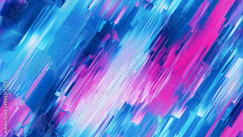 Blue and pink glowing diagonal stripess abstract background. Decorative horizontal banner. Digital artwork raster bitmap illustration. AI artwork. photo