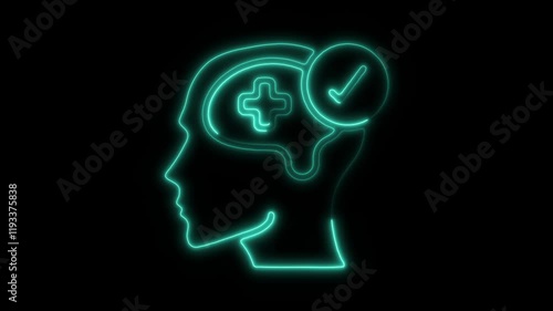 Wallpaper Mural Glowing Neon Mental Health Icon, Psychological Well-Being Symbol, HD Motion Graphic Video on Black Background Torontodigital.ca