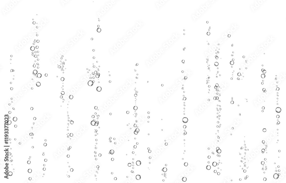 Oxygen air bubbles flow in water on white background. Oxygen air bubbles flow in water on white background.