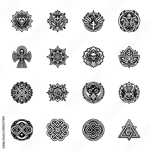 Collection of 16 Endless Tattoo Glyph Icons 


