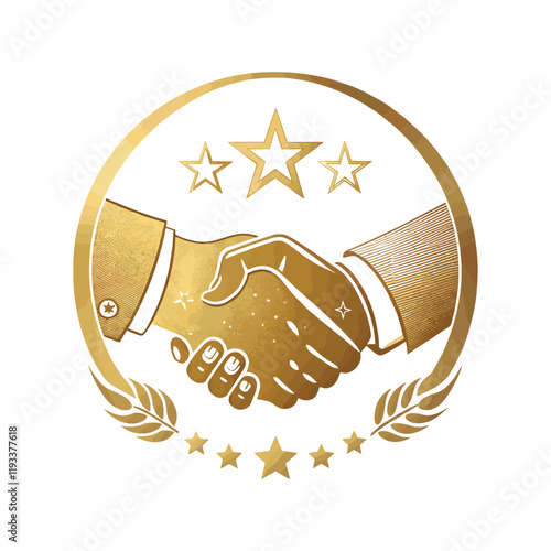 : A logo of hands clenching together and shaking hands gold color vector art illustration