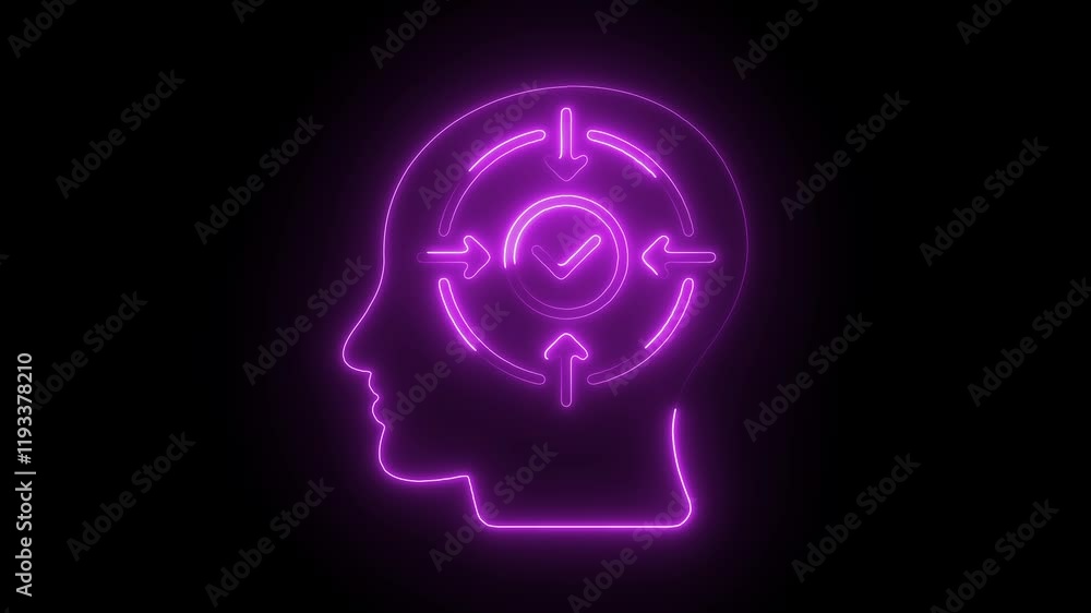 Glowing Neon Concentration Icon, Focus and Mental Clarity Animation, HD Video on Black Background Glowing Neon Concentration Icon, Focus and Mental Clarity Animation, HD Video on Black Background