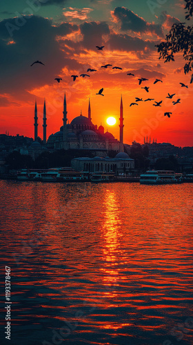 A Peaceful Mosque Silhouett...