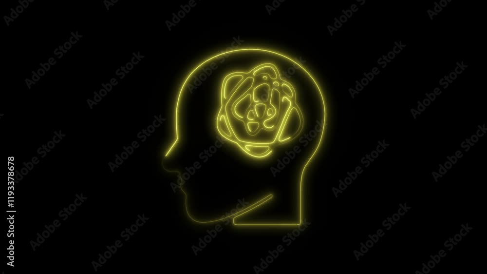 Glowing Neon Mental Illness Icon, Symbolizing Psychological Health and Awareness, HD Motion Graphic Animation on Black Background Glowing Neon Mental Illness Icon, Symbolizing Psychological Health and Awareness, HD Motion Graphic Animation on Black Background
