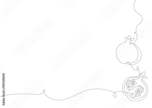 Pomegranate continuous line background. One single line organic healthy food concept. Minimalism modern style graphics design