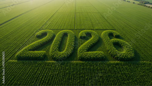 an aerial view of a green field, happy new year 2026 concepts a future event or milestone in 2026  