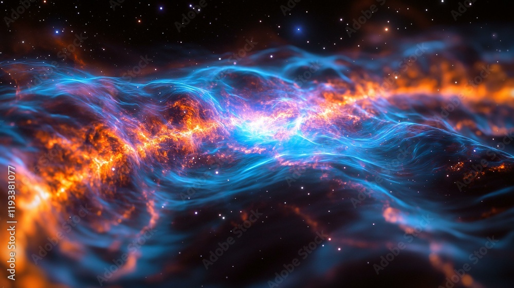 Fototapeta premium Vivid fusion of cosmic rays and swirling nebulae forming a luminescent center of cosmic power