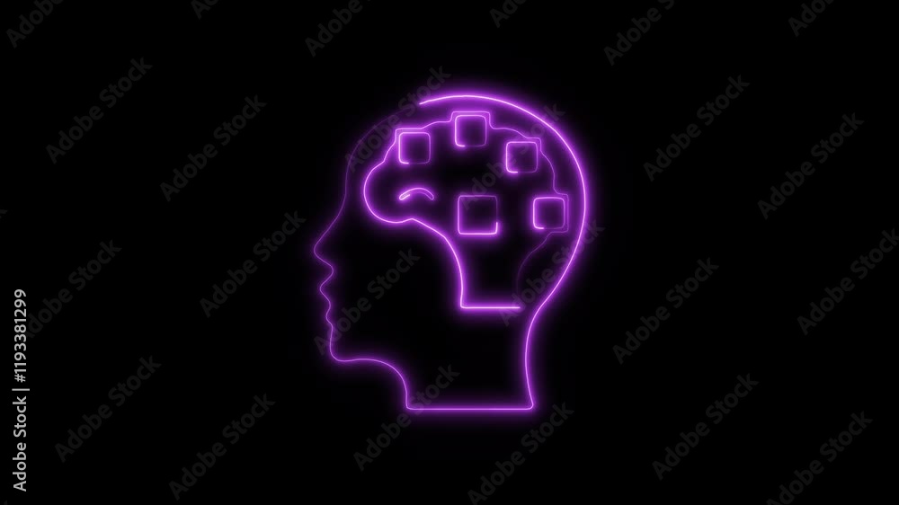 Glowing Neon Mental Disorder Icon, Psychological Health Awareness Symbol, HD Motion Graphic Animation on Black Background Glowing Neon Mental Disorder Icon, Psychological Health Awareness Symbol, HD Motion Graphic Animation on Black Background