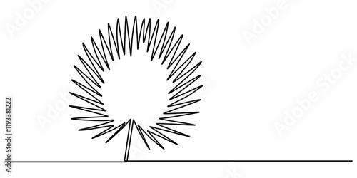 Palmetto Leaves Continuous Line Drawing, One single line drawing palm faux areca leaf vector illustration. Tropical leaves minimalistic style, floral pattern concept for poster, wall decor print, pro.