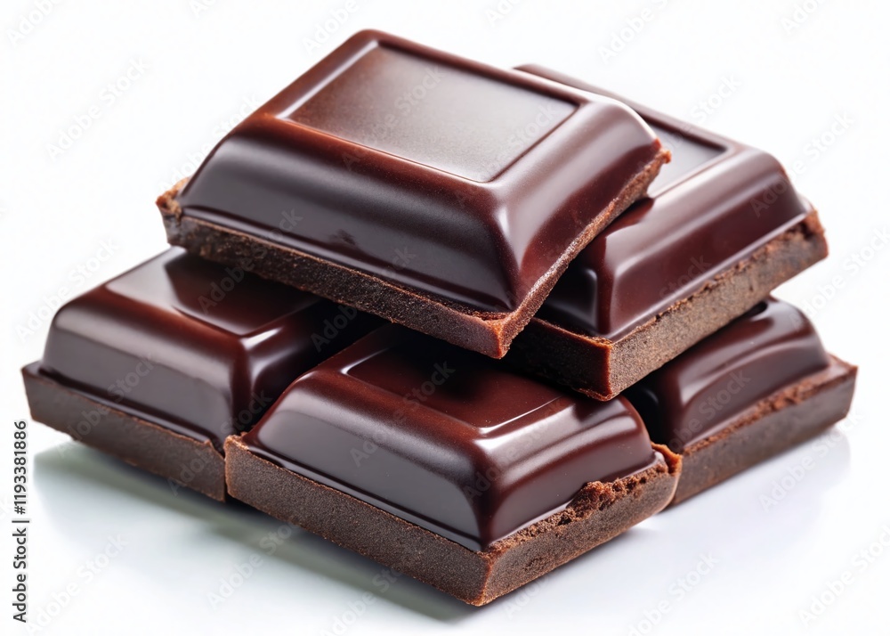 Dark Chocolate Indulgence: Rich, Bittersweet Squares Isolated on White Dark Chocolate Indulgence: Rich, Bittersweet Squares Isolated on White