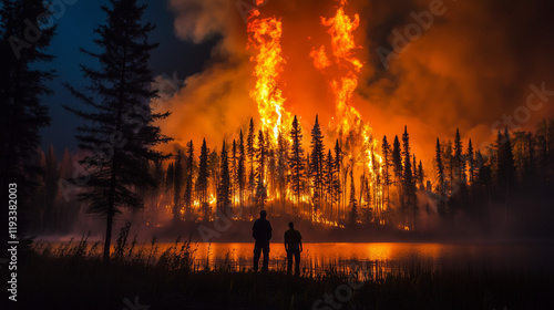 Large flames of forest fire photo