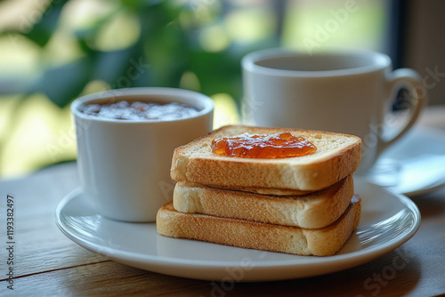 Toast With Jam Near Coffee Cup