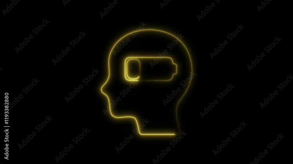 Glowing Neon Burnout Icon, Mental Health and Stress Awareness Symbol, HD Motion Graphic Animation on Black Background Glowing Neon Burnout Icon, Mental Health and Stress Awareness Symbol, HD Motion Graphic Animation on Black Background