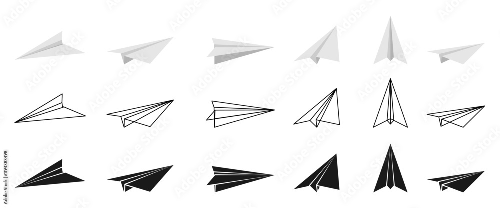 paper plane icon set vector illustration isolated on white background. paper plane icon set vector illustration isolated on white background.
