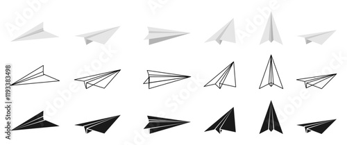 paper plane icon set vector illustration isolated on white background.