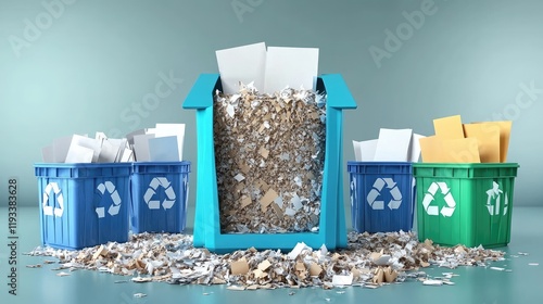 Overflowing Recycling Bins with Paper Waste in a Clean Environment - Promote Sustainability photo