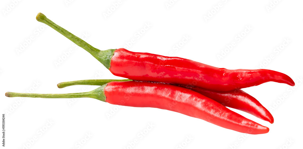 Top view of fresh red chili peppers or cayenne peppers in stack isolated with clipping path in png file format Top view of fresh red chili peppers or cayenne peppers in stack isolated with clipping path in png file format