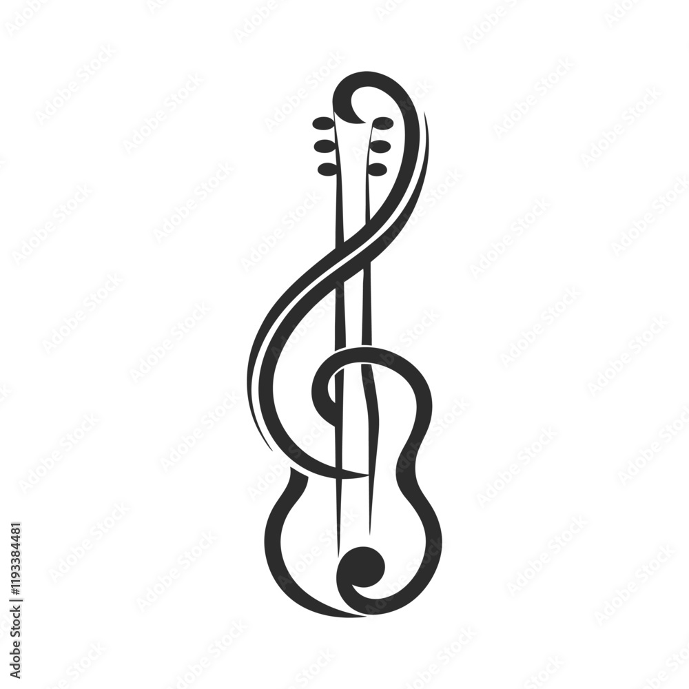 Guitar and Treble Clef Vector Logo design. Guitar and Treble Clef Vector Logo design.