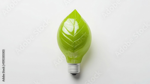 unique lightbulb designed to resemble green leaf, symbolizing eco friendliness and sustainability. This innovative design merges nature with technology, creating fresh aesthetic photo