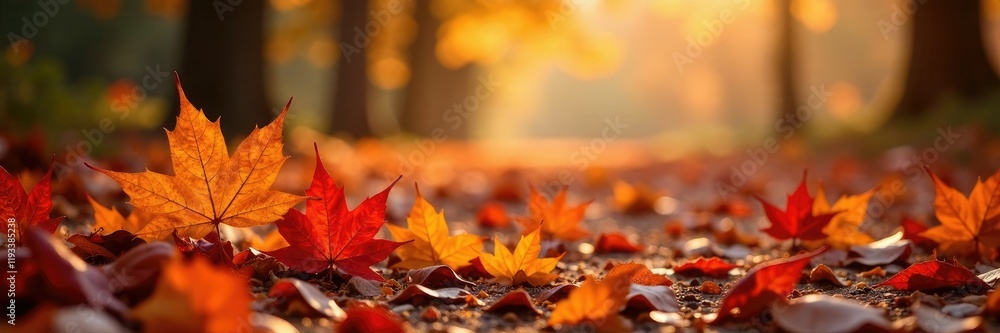Amber and crimson colors of falling leaves on a plain autumn ground, autumn, leaves Amber and crimson colors of falling leaves on a plain autumn ground, autumn, leaves