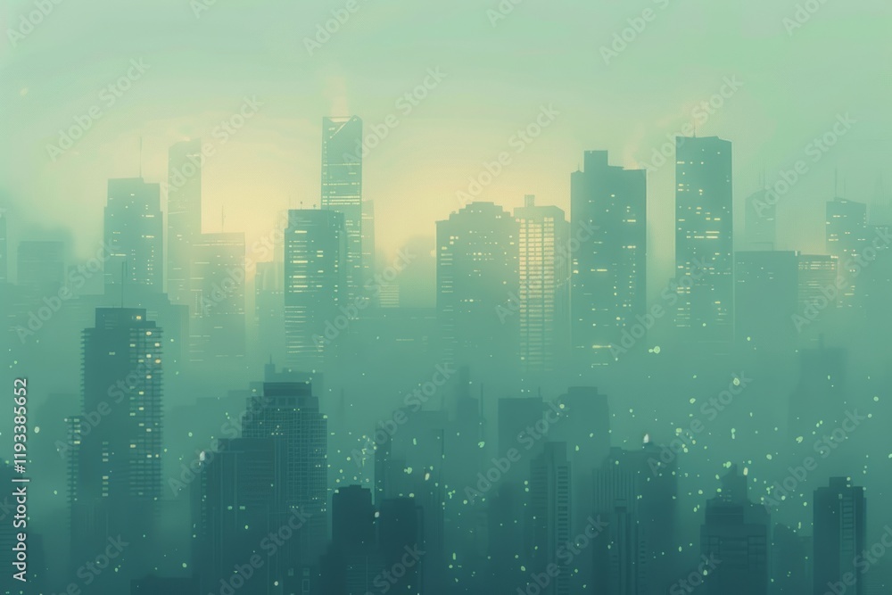 Fototapeta premium Misty urban skyline at dawn