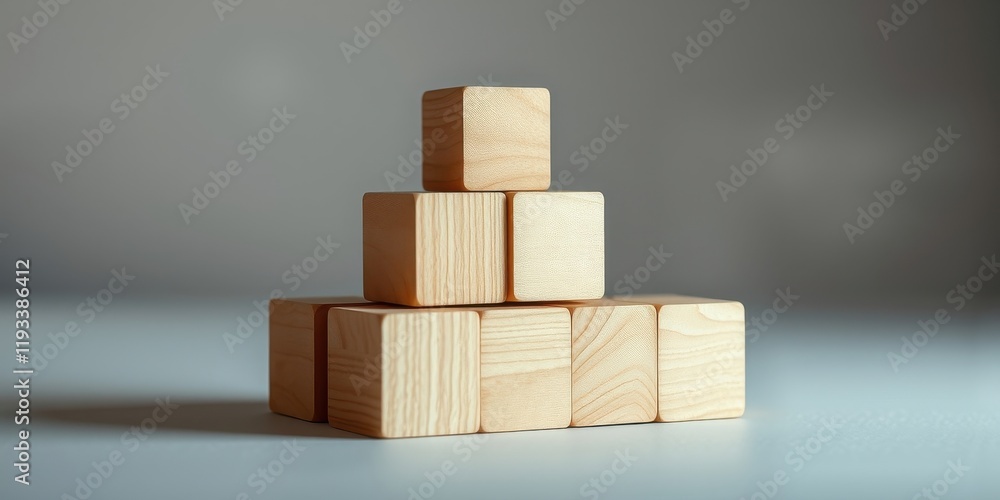 Wooden blocks arranged in a pyramid shape on a neutral background Wooden blocks arranged in a pyramid shape on a neutral background