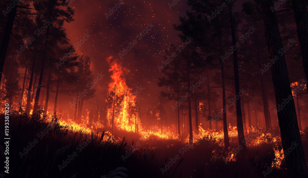 Wildfire, Burning trees in the forest Wildfire, Burning trees in the forest