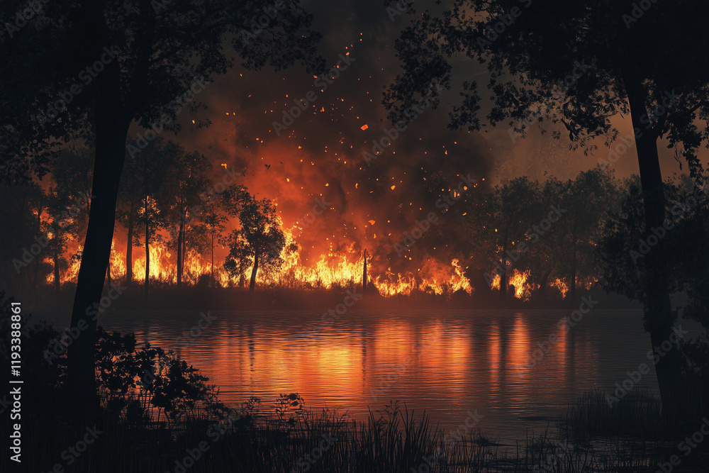 Wildfire, Burning trees in the forest Wildfire, Burning trees in the forest