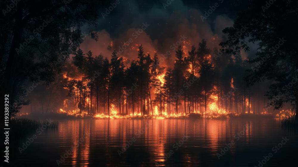 Wildfire, Burning trees in the forest Wildfire, Burning trees in the forest