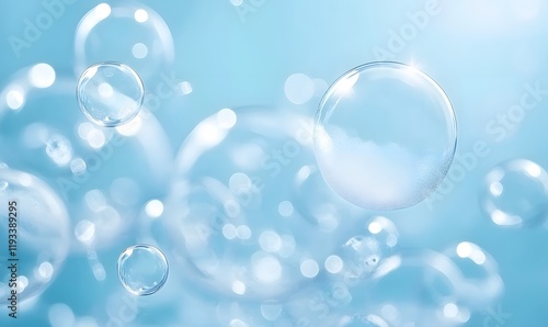 Wallpaper Mural Bubbles Floating in a Bright Blue Background, Generative Ai Torontodigital.ca