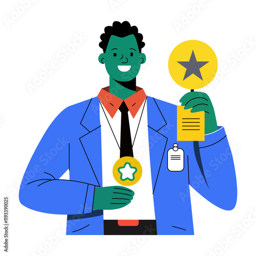 Happiness at getting the best employee award, flat illustration