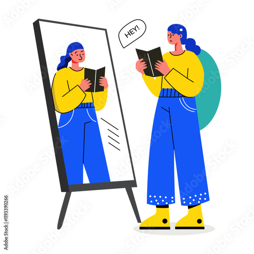 A flat illustration of a person doing mirror practice