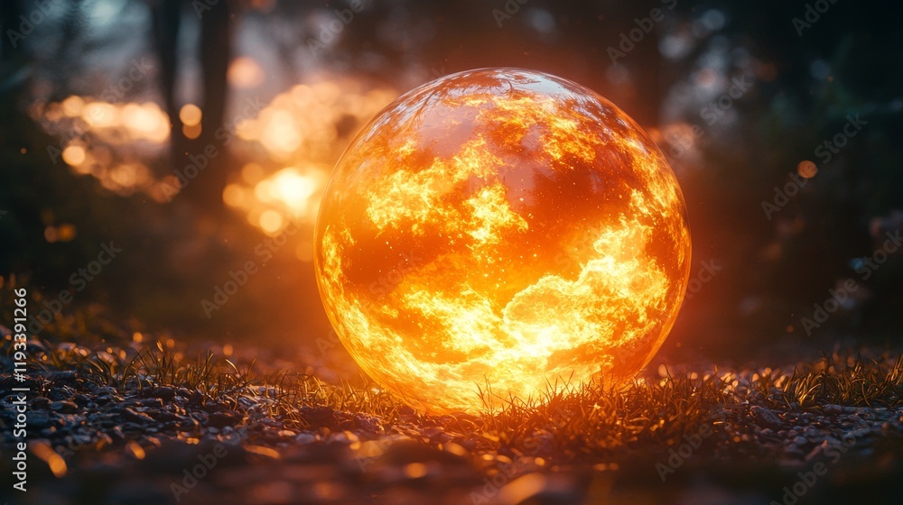 Dramatic explosion of a glowing fiery sphere
