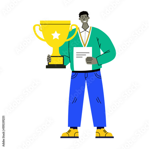 Happiness at receiving the best employee award, flat illustration