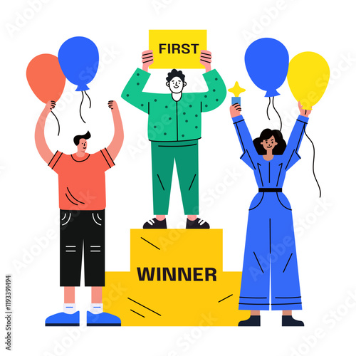 Winners celebrating success, flat style illustration