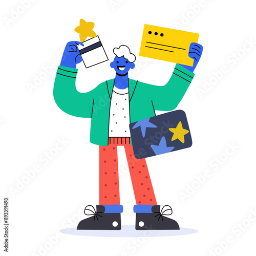 Receiving customer reward, flat style illustration