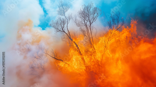 Large flames of forest fire photo