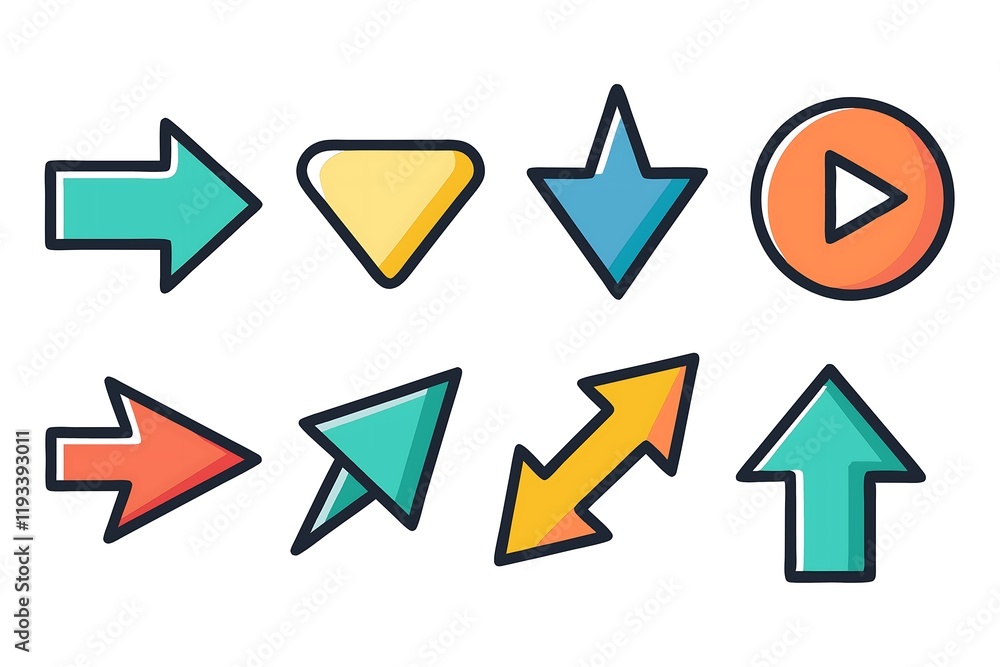 Set of arrows with different colors and shapes Set of arrows with different colors and shapes
