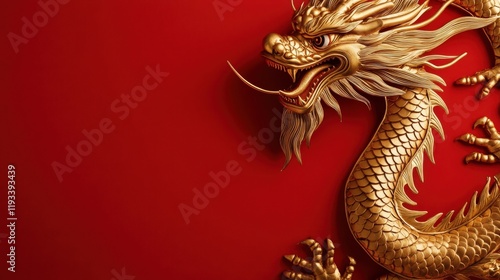 Wallpaper Mural vibrant red background adorned with a golden dragon, the symbol of strength and prosperity. Torontodigital.ca