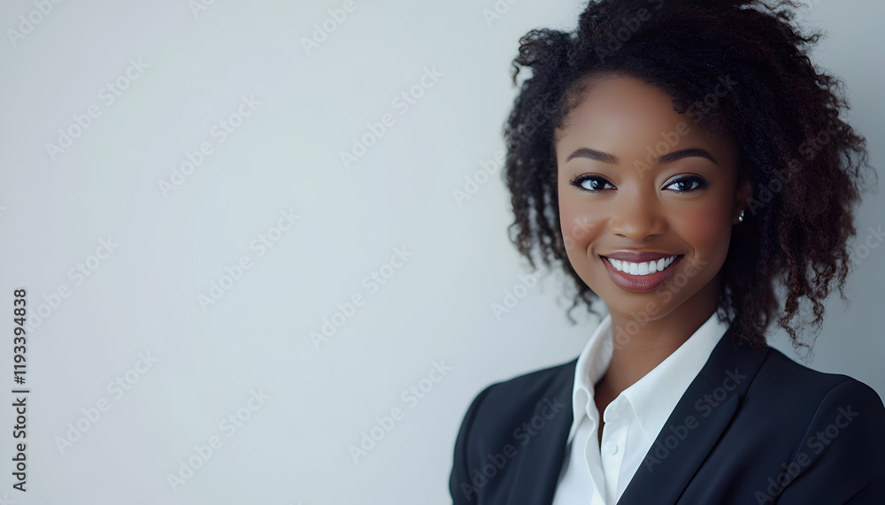A beautiful young businesswoman in a professional suit, smiling confidently and looking at the camera, standing against a white background A beautiful young businesswoman in a professional suit, smiling confidently and looking at the camera, standing against a white background
