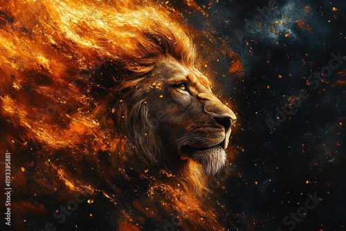 lion of judah stands majestically, exuding strength and power; its regal mane flows like golden rays of light, embodying a christian conceptual illustration of bravery