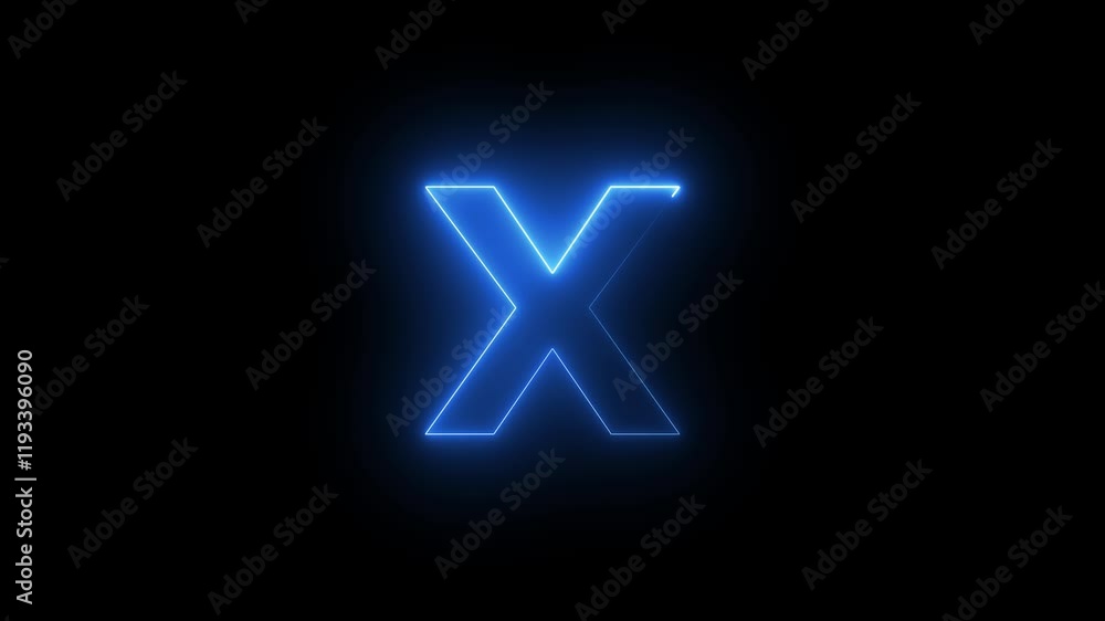 Capital letter X with a blue neon effect and color motion animation video footage in 4K. Capital letter X with a blue neon effect and color motion animation video footage in 4K.