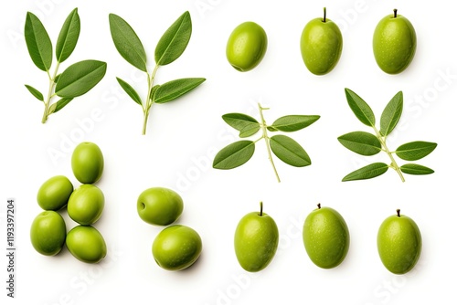 Wallpaper Mural Green olives with leaves isolated on white background Torontodigital.ca