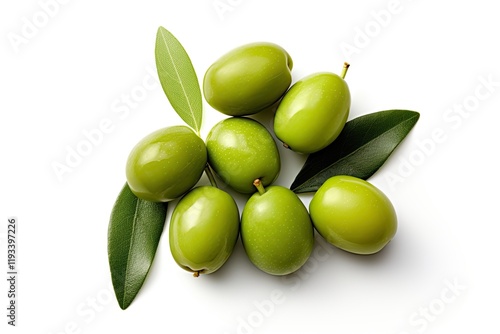 Wallpaper Mural Green olives with leaves isolated on white viewed from above Torontodigital.ca