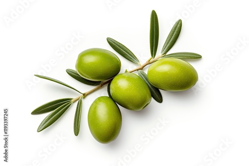 Wallpaper Mural Green olives with leaves isolated on white viewed from above Torontodigital.ca