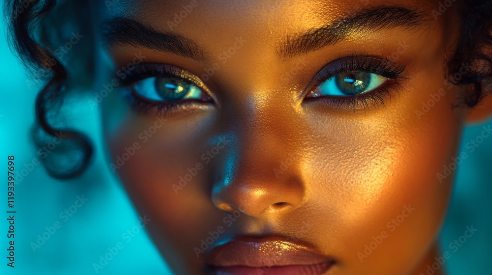 Golden Light Illuminates a Womans Face and Eyes Golden Light Illuminates a Womans Face and Eyes
