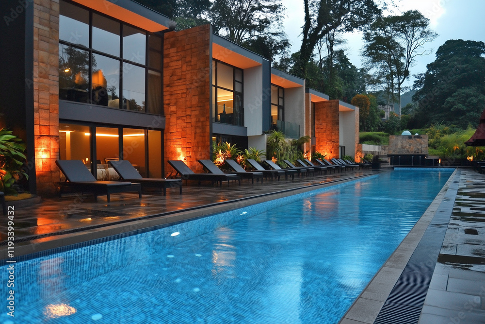 Luxurious Country Club Pool with Shimmering Jewel-Toned Waters and Elegant Surroundings