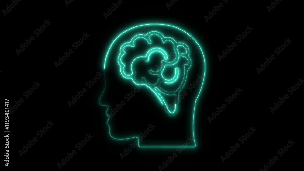 Glowing Neon Mind Icon, Symbol of Cognitive Awareness and Mental Health, HD Video Motion Graphic Animation on Black Background Glowing Neon Mind Icon, Symbol of Cognitive Awareness and Mental Health, HD Video Motion Graphic Animation on Black Background