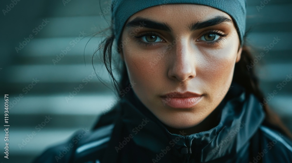 Focused Young Athlete in Activewear with Determined Expression Focused Young Athlete in Activewear with Determined Expression