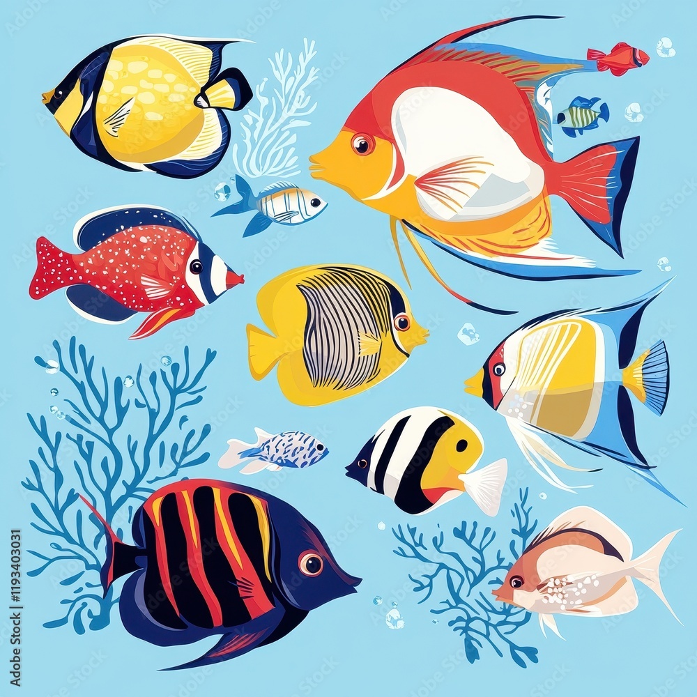 Fototapeta premium Colorful Tropical Fish and Coral Reef Scene